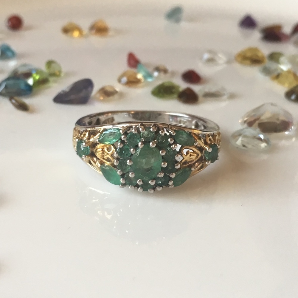 Genuine Emerald Ring, Platinum/ Sterling Silver